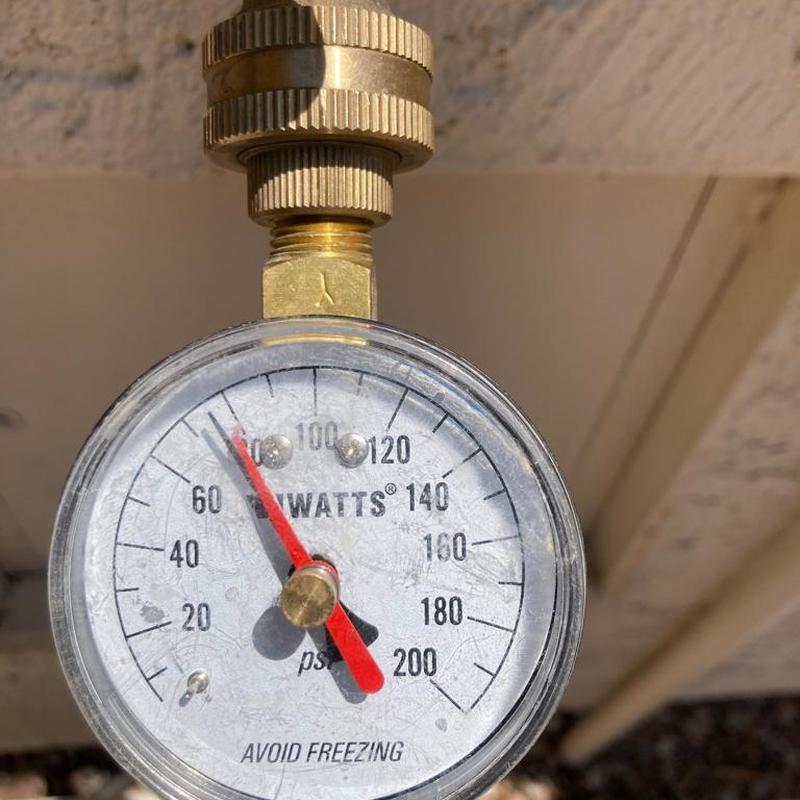 Pressure gauge on installed P.R.V. valve at curb stop