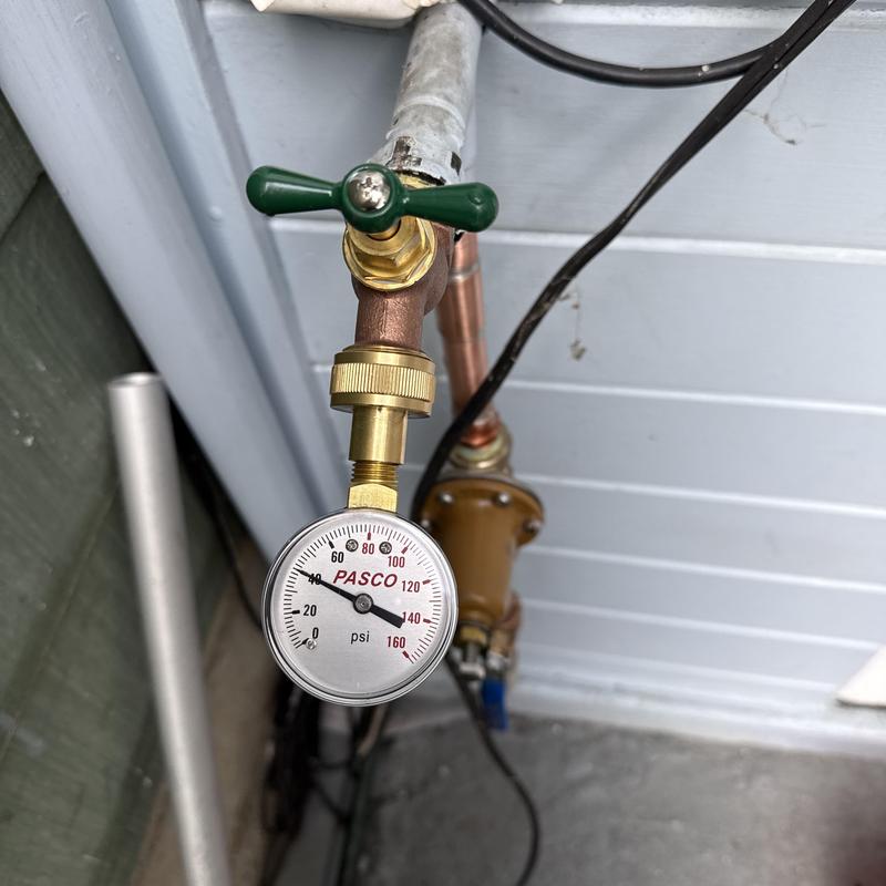 Pressure reducing valve with shut-off ball valve and gauge