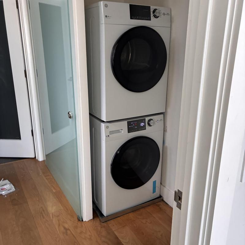 Stackable washer and dryer installed in laundry closet Stackable washer and dryer installed in laundry closet