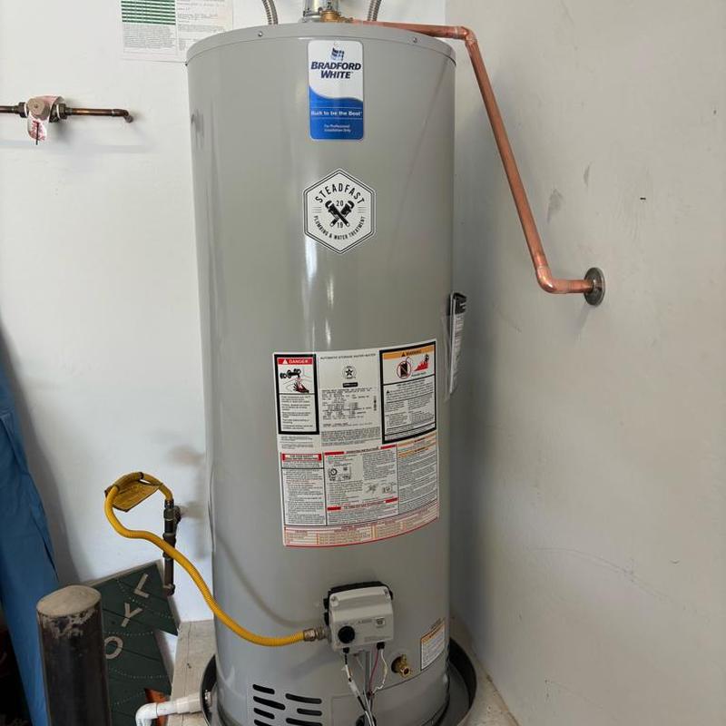 50-gallon Bradford White water heater with leak pan