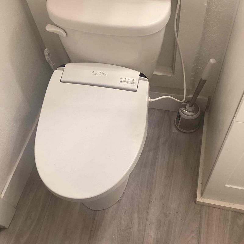 Smart toilet with bidet control in hallway bathroom