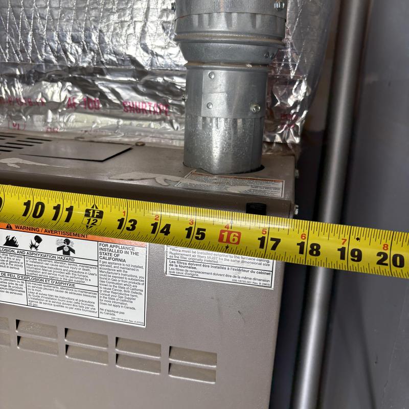 Furnace unit width measurement with tape measure