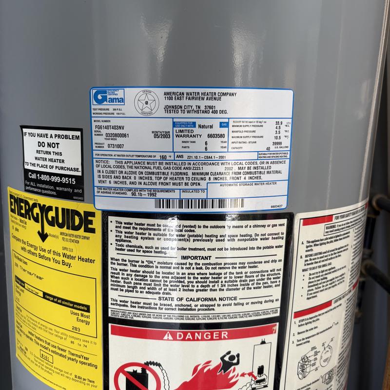 Water heater energy guide and safety labels