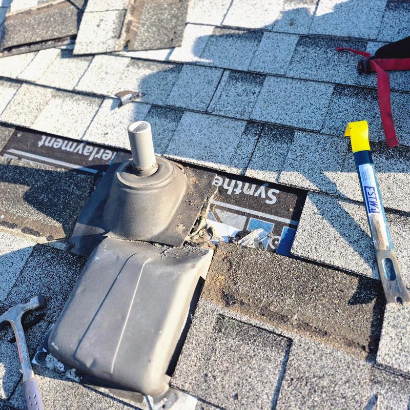 Pipe boot and underlayment installation on roof shingles
