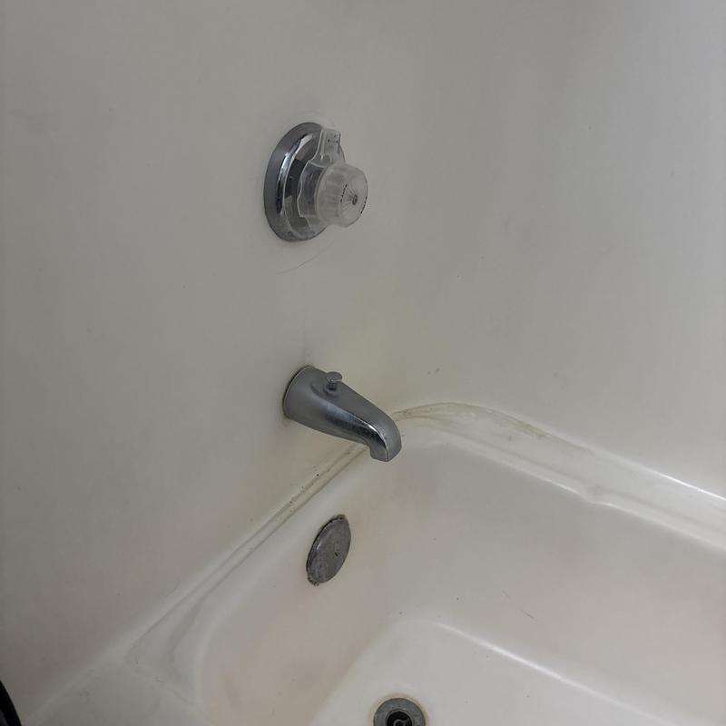 Chrome tub diverter and faucet in bathtub area Chrome tub diverter and faucet in bathtub area