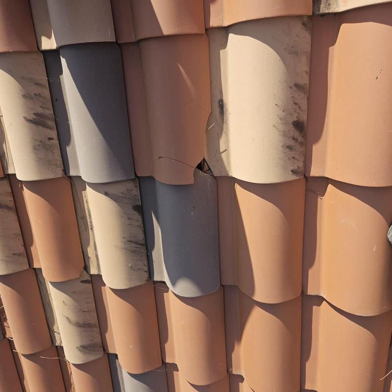 Tile roof cracked and stained tiles close-up
