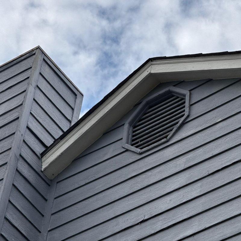 Roof vent and chimney siding on home exterior