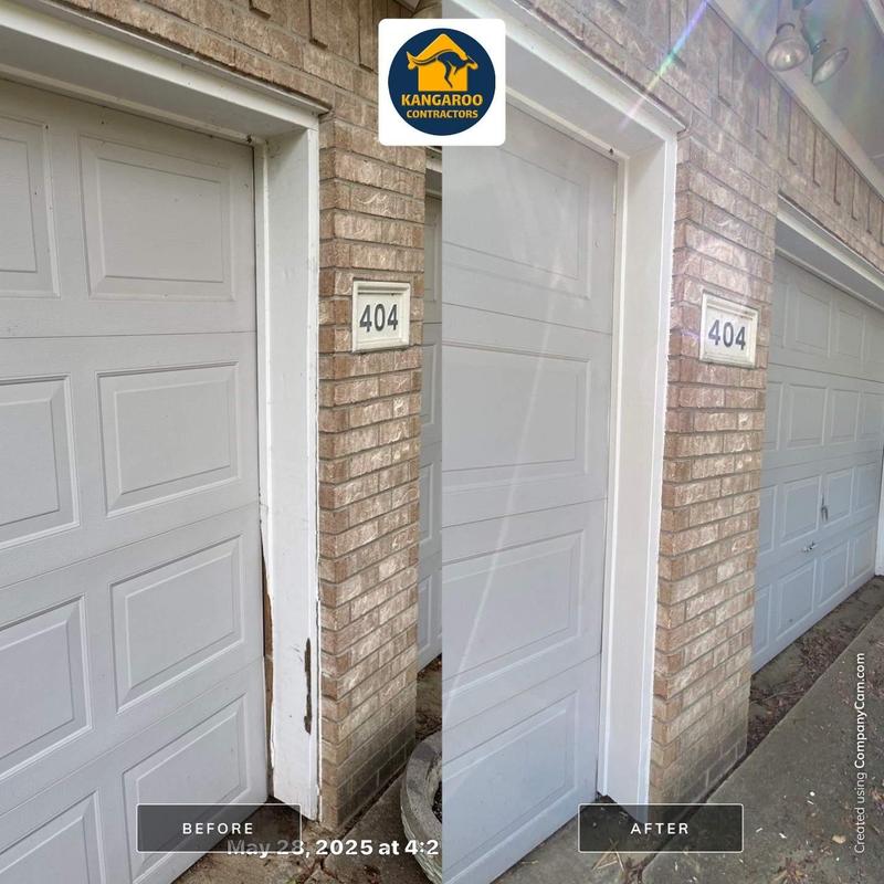 Garage door trim replacement at brick home