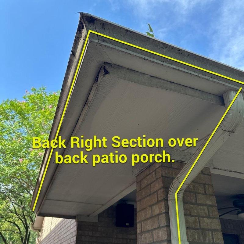 Gutter and fascia on back right patio porch section