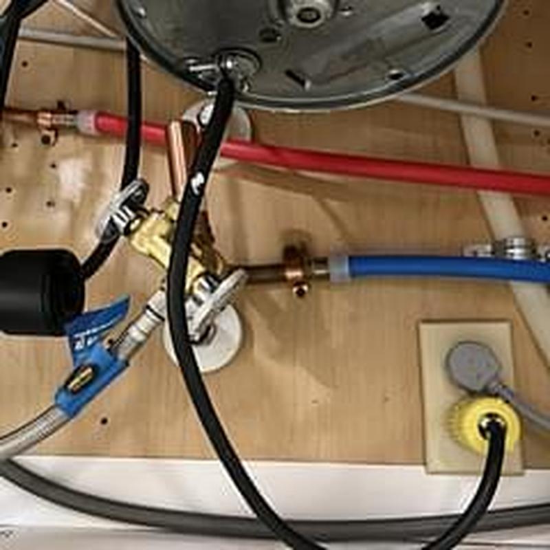 PEX water piping with copper fittings and angle stops