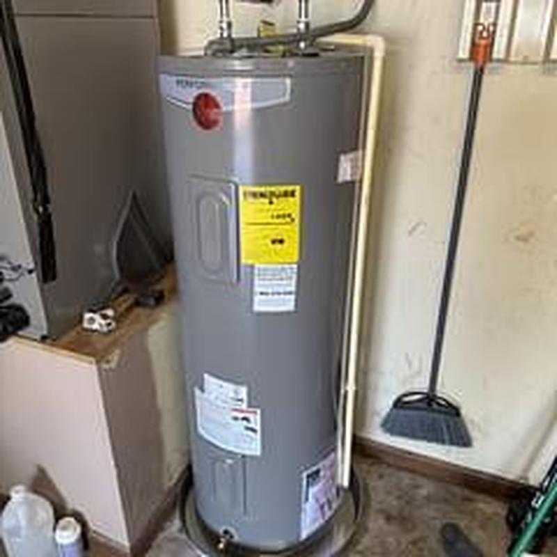 50-gallon electric water heater with ball valve and hoses