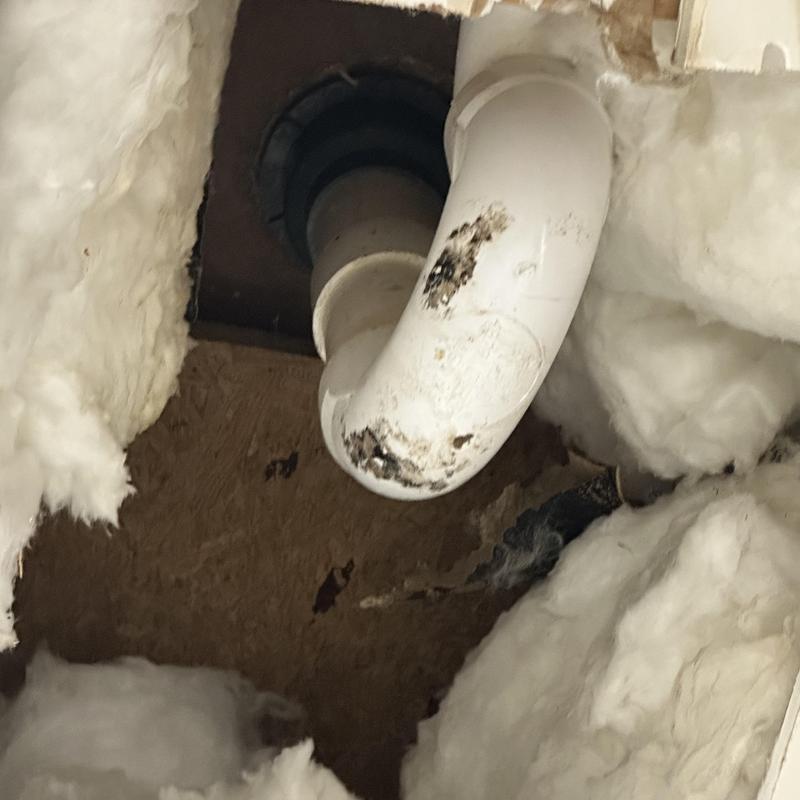 Shower drain PVC pipe with insulation surrounding cavity
