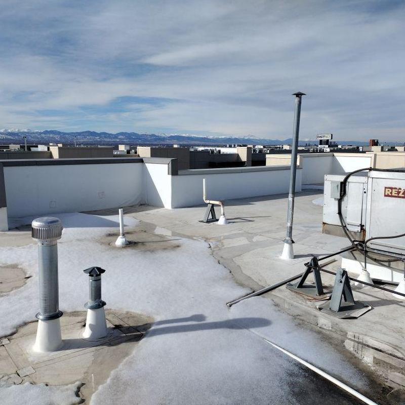 TPO roof with pipe jacks and seam patches