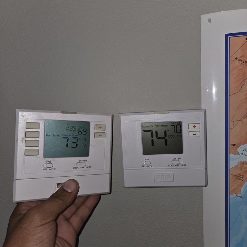 Thermostats showing old and new temperature settings Thermostats showing old and new temperature settings