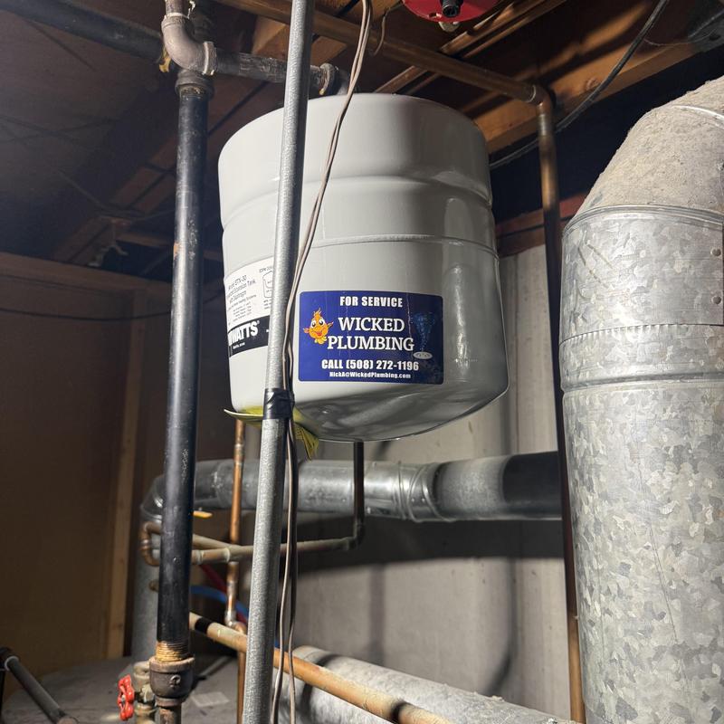 Expansion tank for boiler system in basement