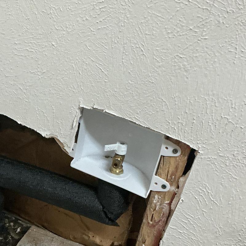 Icemaker valve with wall box in cut drywall