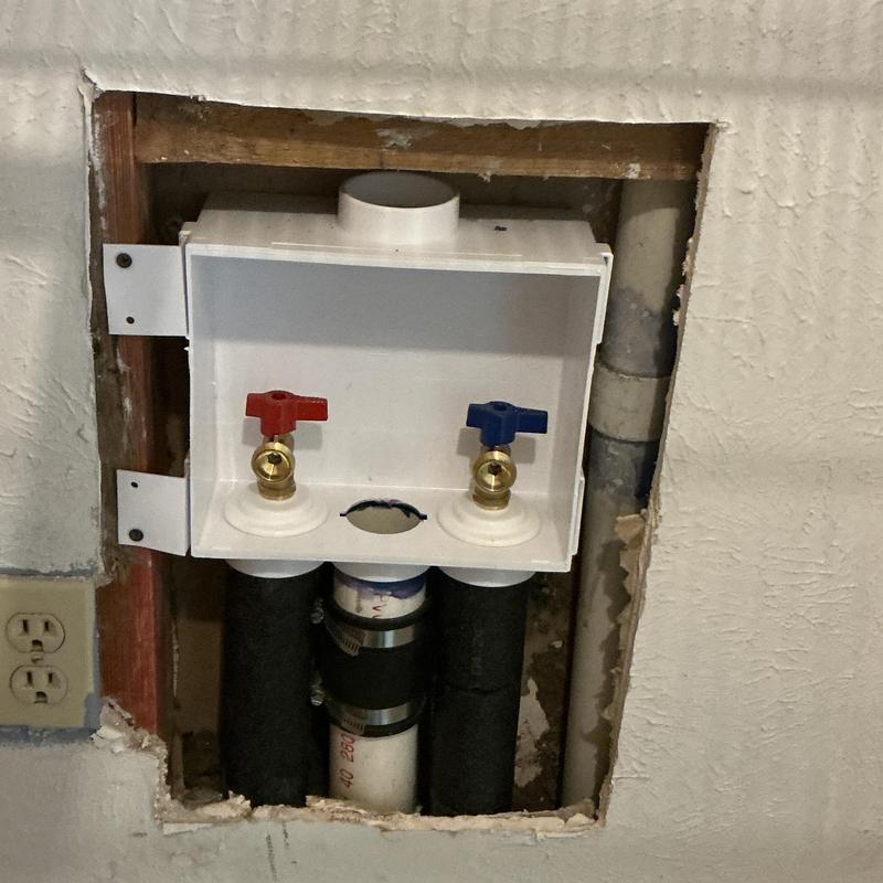 Washer box with hot and cold valve installation