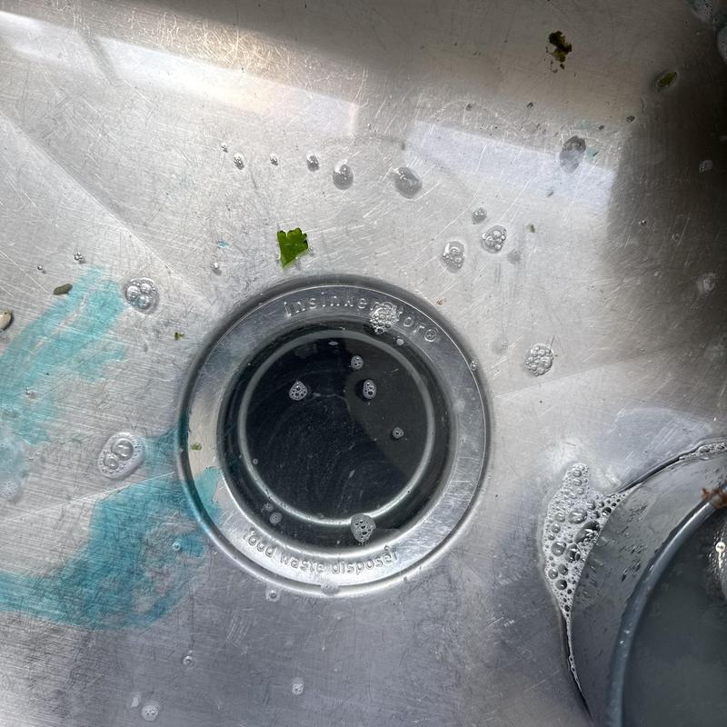 Kitchen sink drain with water flow after clearing blockage