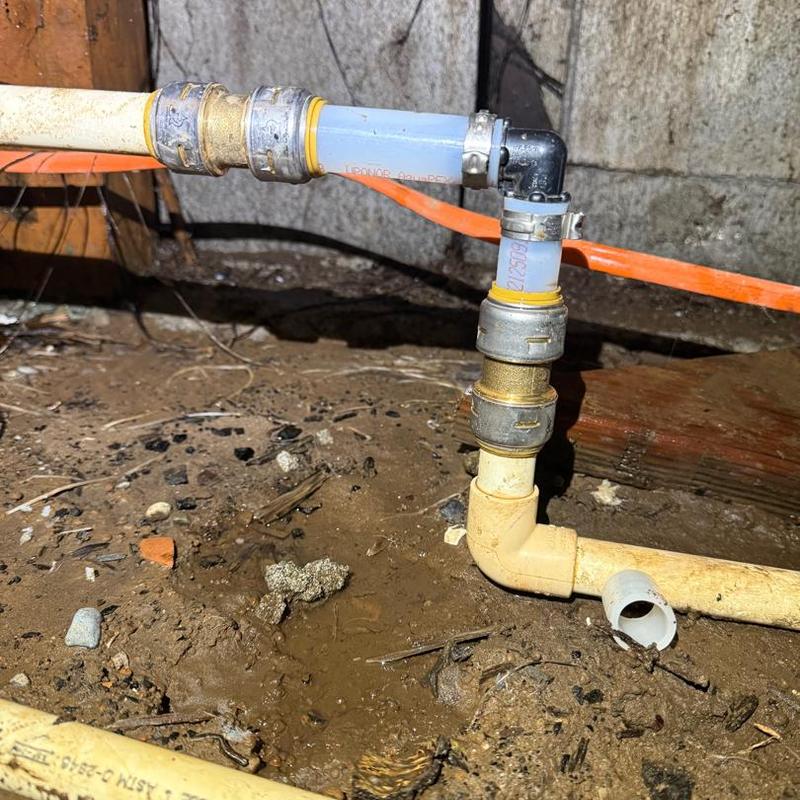 Pex piping replacement with fittings in crawl space