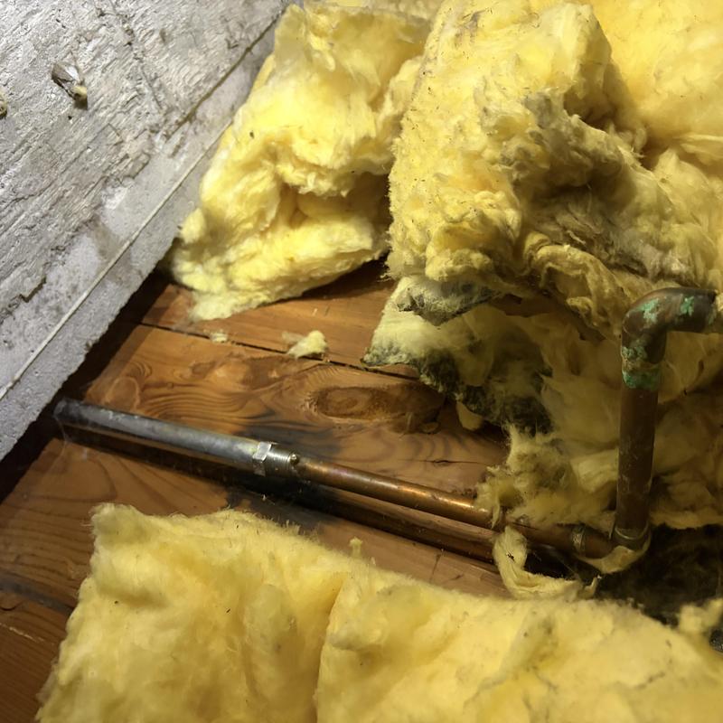 Hose bib water lines with insulation removed