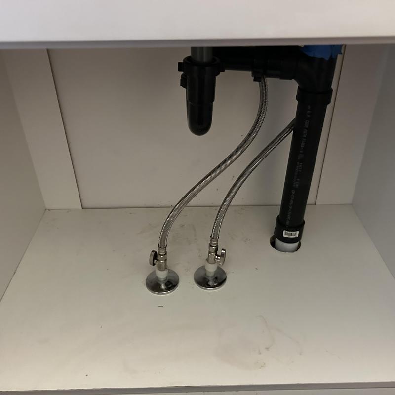 Sink supply lines with new angle stops and drainpipe