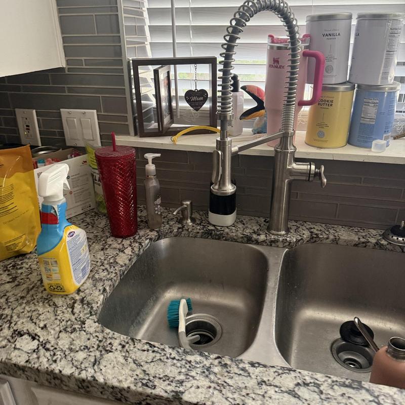 Kitchen faucet and double sink with cleaning brush Kitchen faucet and double sink with cleaning brush