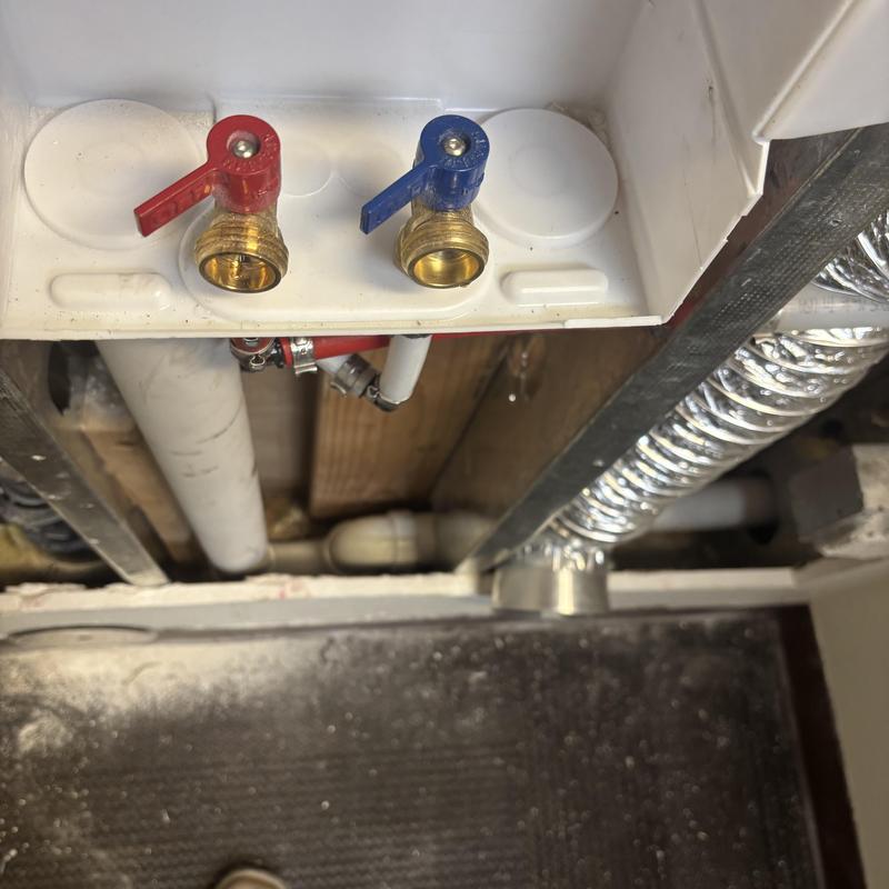 Washer box with dryer vent installation under floor