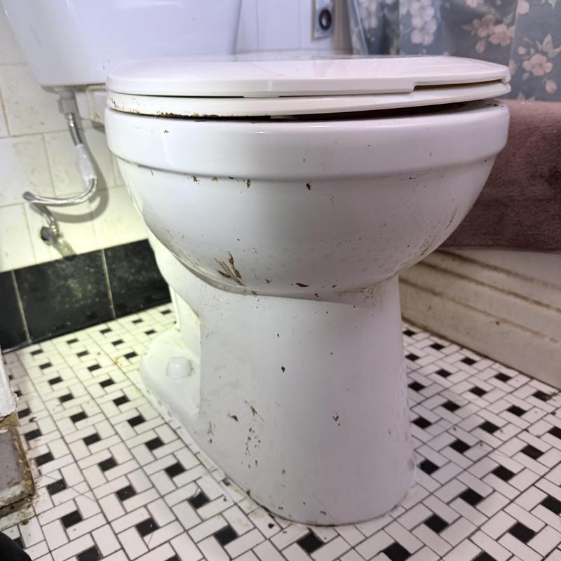 Toilet bowl with rocking and dirt marks in bathroom