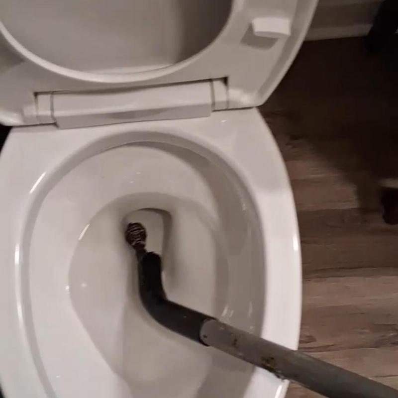 Toilet bowl auger clearing blockage in Waterford Twp bathroom
