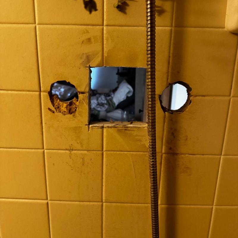 Tile wall openings for shower valve and fixture access