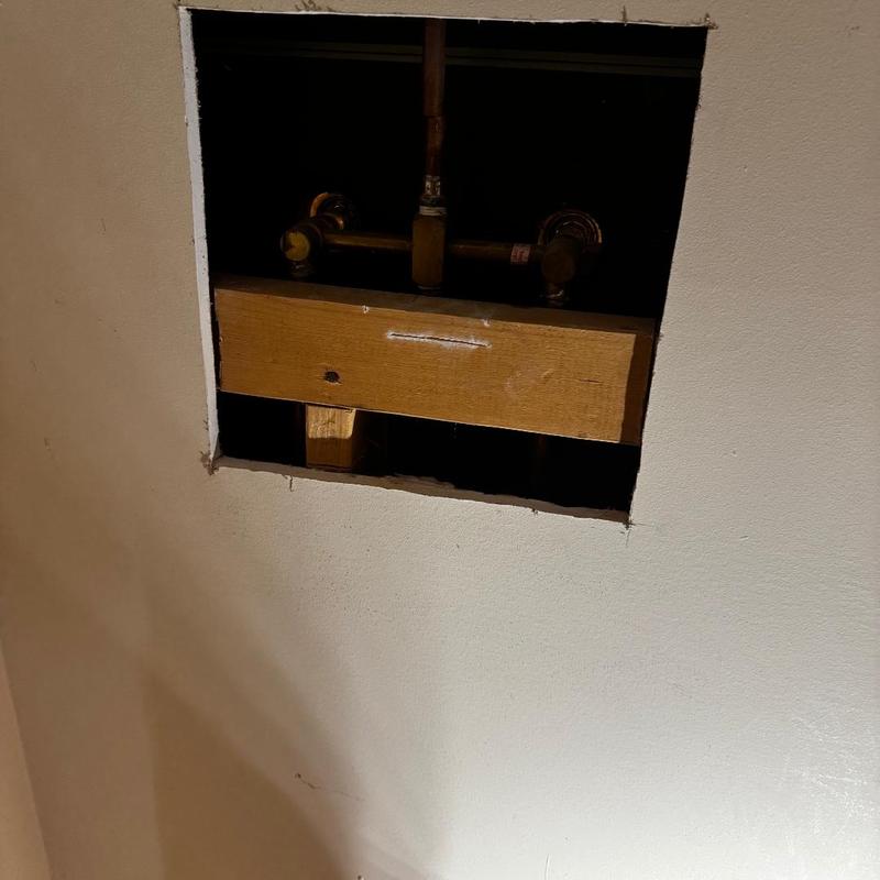 Delta single-handle shower valve with access panel installed