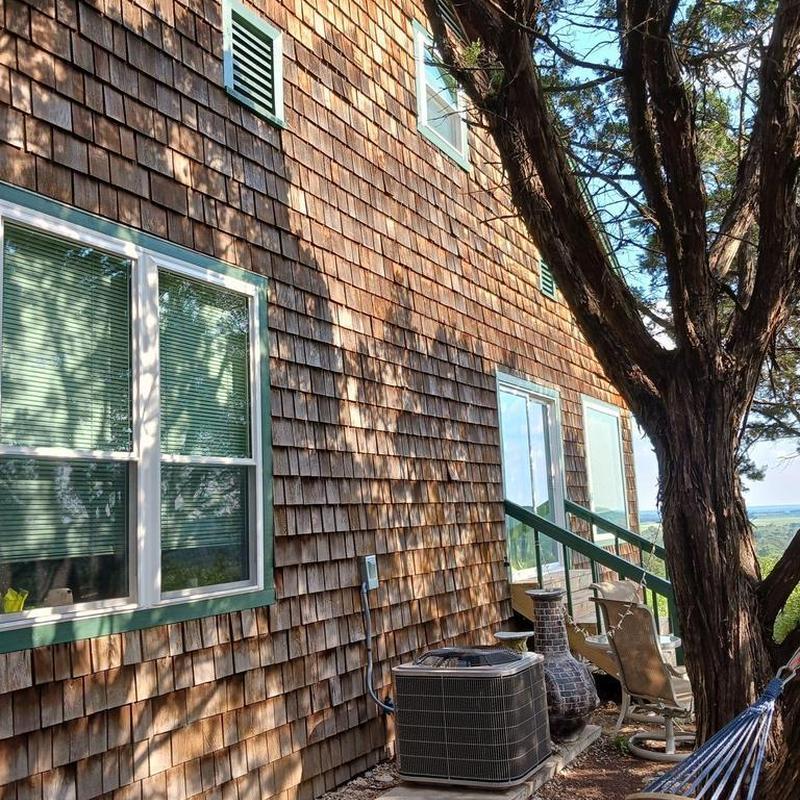 Cedar shake siding on residential exterior wall