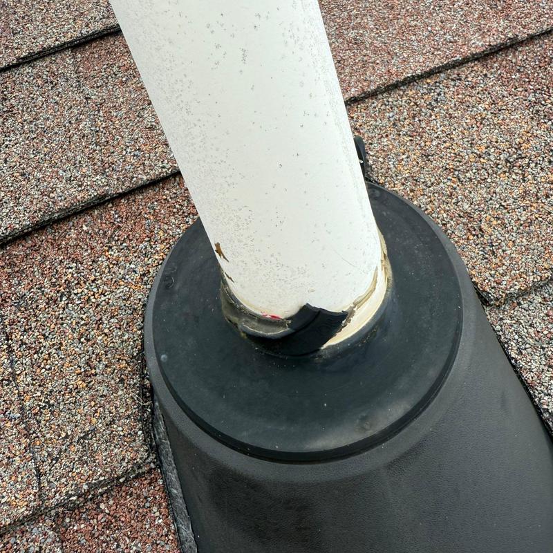 Roof vent pipe flashing with damaged rubber seal