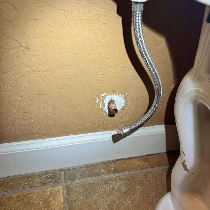Toilet supply copper pipe with damaged angle stop fitting