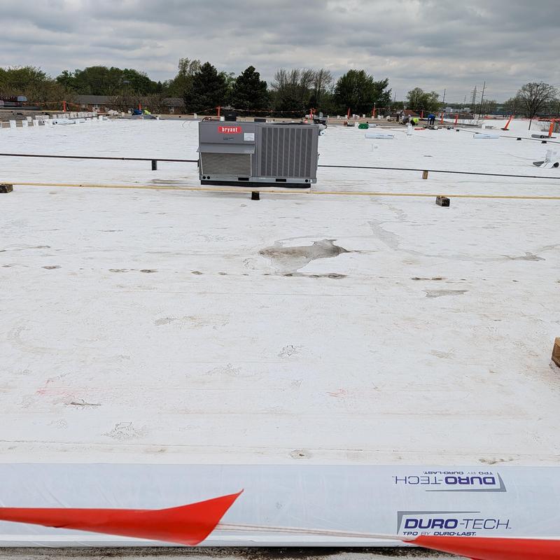 TPO single ply roof with rooftop HVAC unit