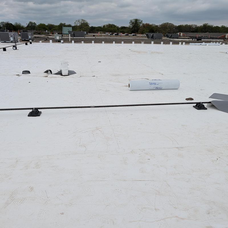 TPO Single Ply Roof with penetrations and equipment