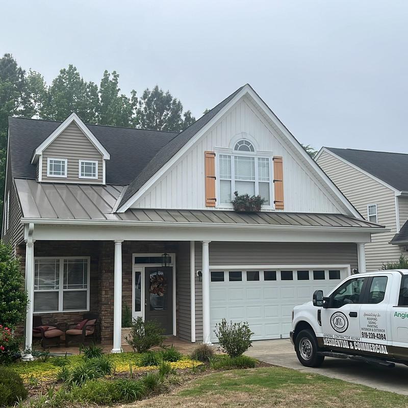 GAF shingle roof and metal porch roofing installation
