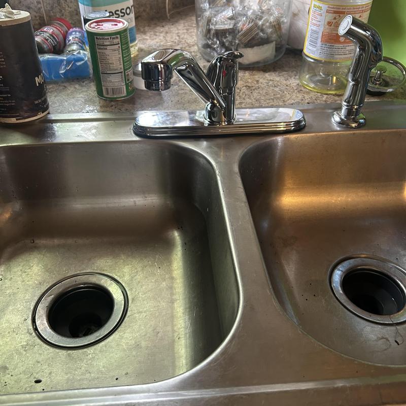 Kitchen sink faucet and sprayer installation