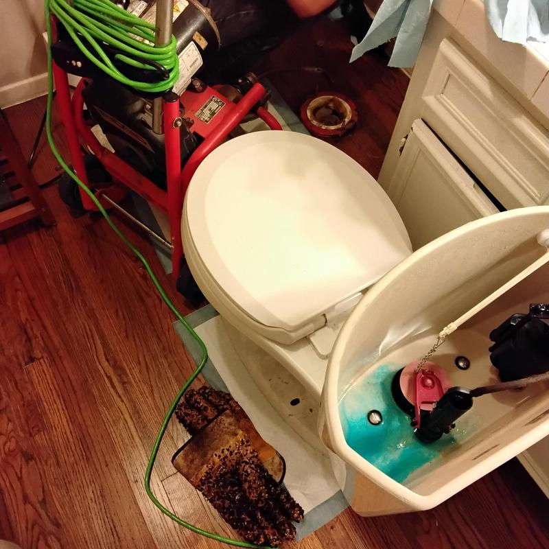 Toilet and sewer line partial stoppage clearing in kitchen