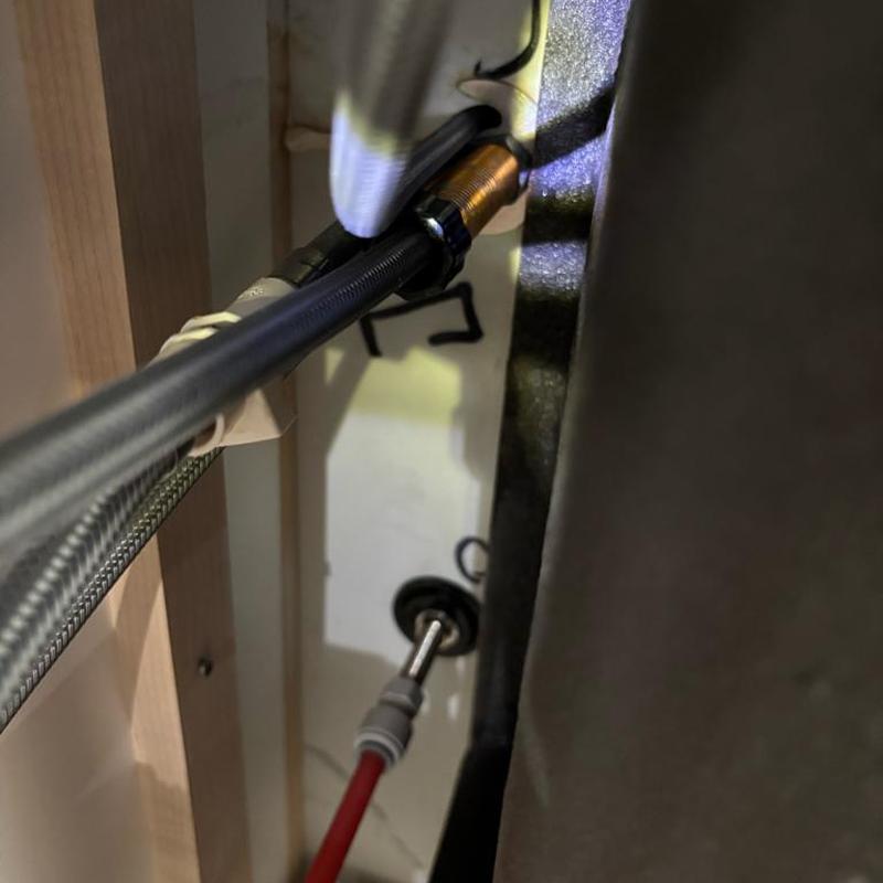 Moen Indi kitchen faucet supply line connection under sink