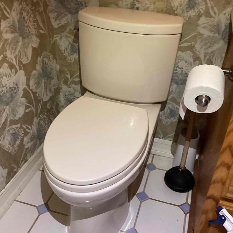 Toilet with new wax ring and base caulking