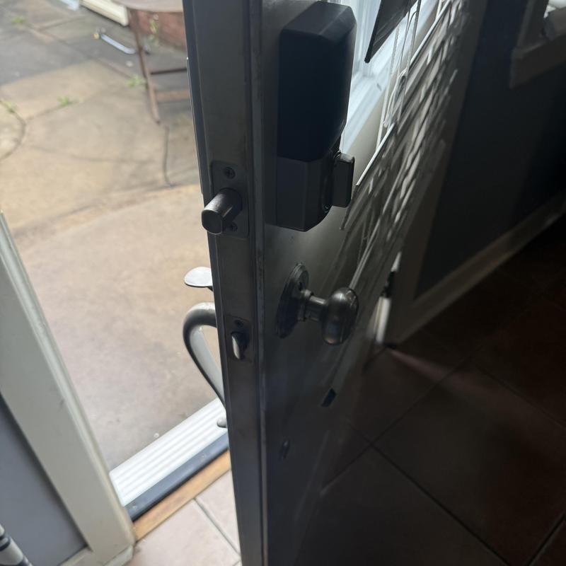 Kwikset keypad deadbolt installed on exterior door