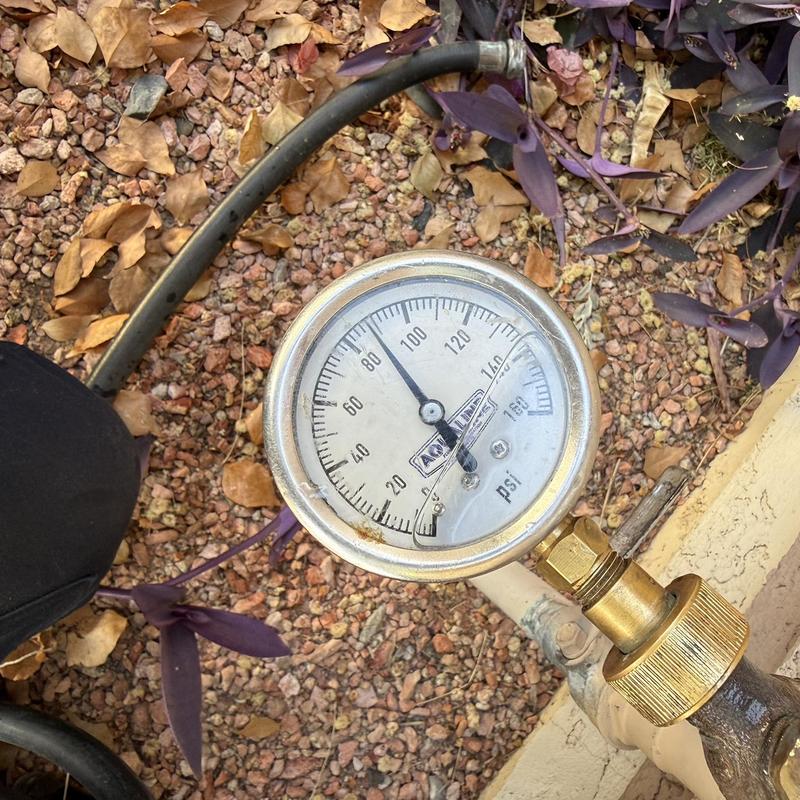 Water pressure gauge on residential irrigation system Water pressure gauge on residential irrigation system