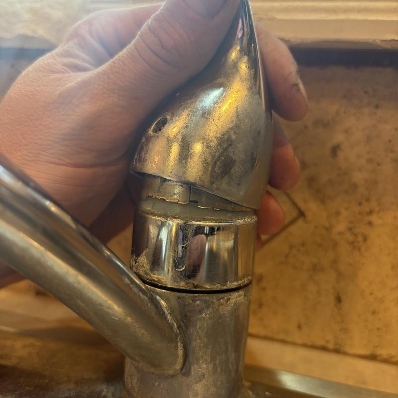Kitchen faucet with corroded, cracked handle assembly