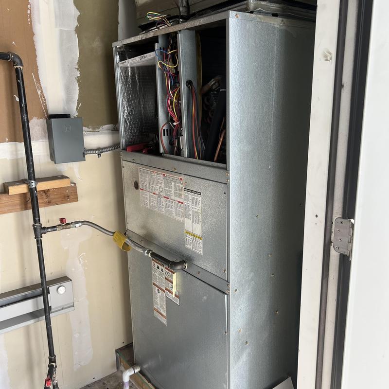 Furnace unit with exposed wiring and gas line connections