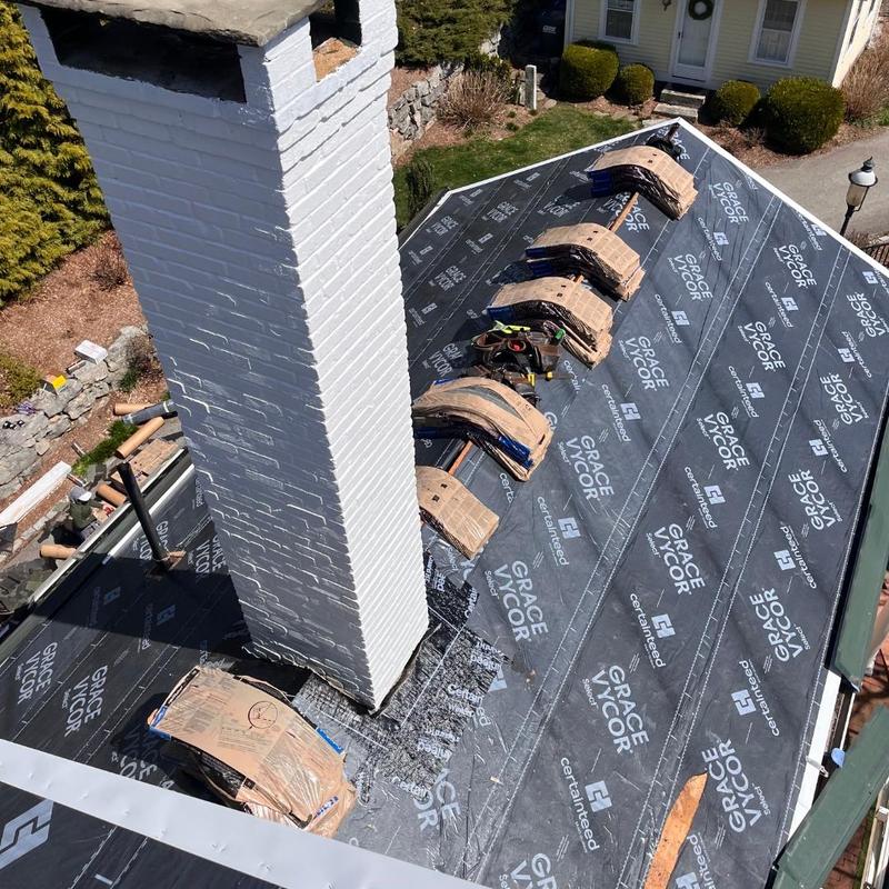 Shingle roof underlayment and chimney reflashing prep