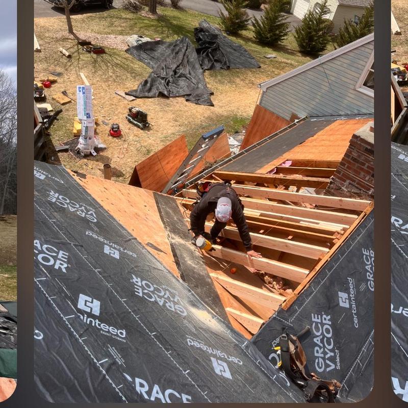 Roof framing and underlayment installation on sloped roof