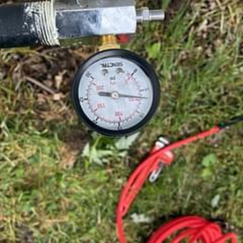 Gas pressure gauge on outdoor pipeline system