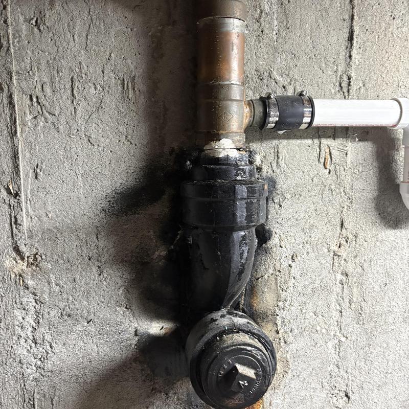 Copper waist stack with PVC laundry connection pipe