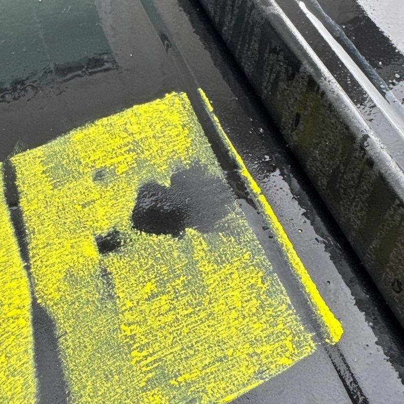 Flat roof membrane with hail damage marking